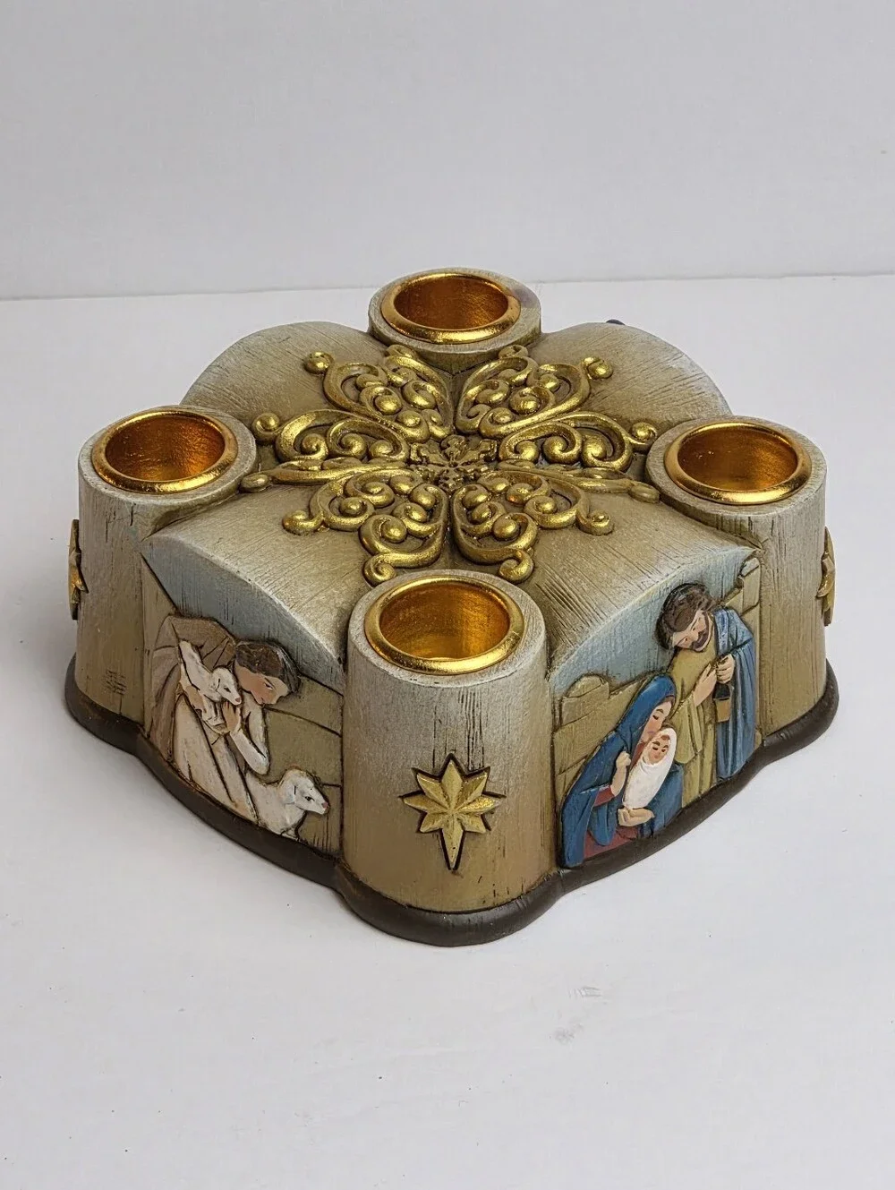 Nativity Christmas Advent Holy Family Candle Holder - Holds 4 Candles - New
